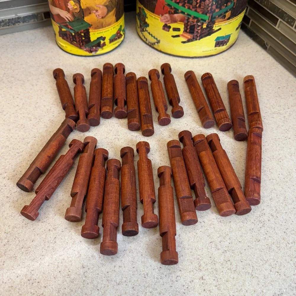 VTG Playskool Lincoln Logs Wood Building Sets No #890 & #893 w/ Canisters 300pc